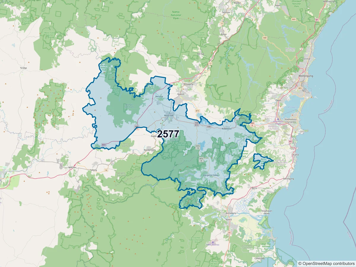 Map of postcode 2577 — Moss Vale, NSW, Australia