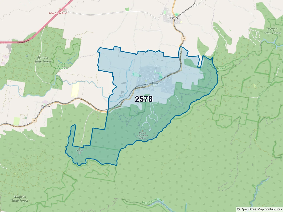 Map of postcode 2578 — Bundanoon, NSW, Australia