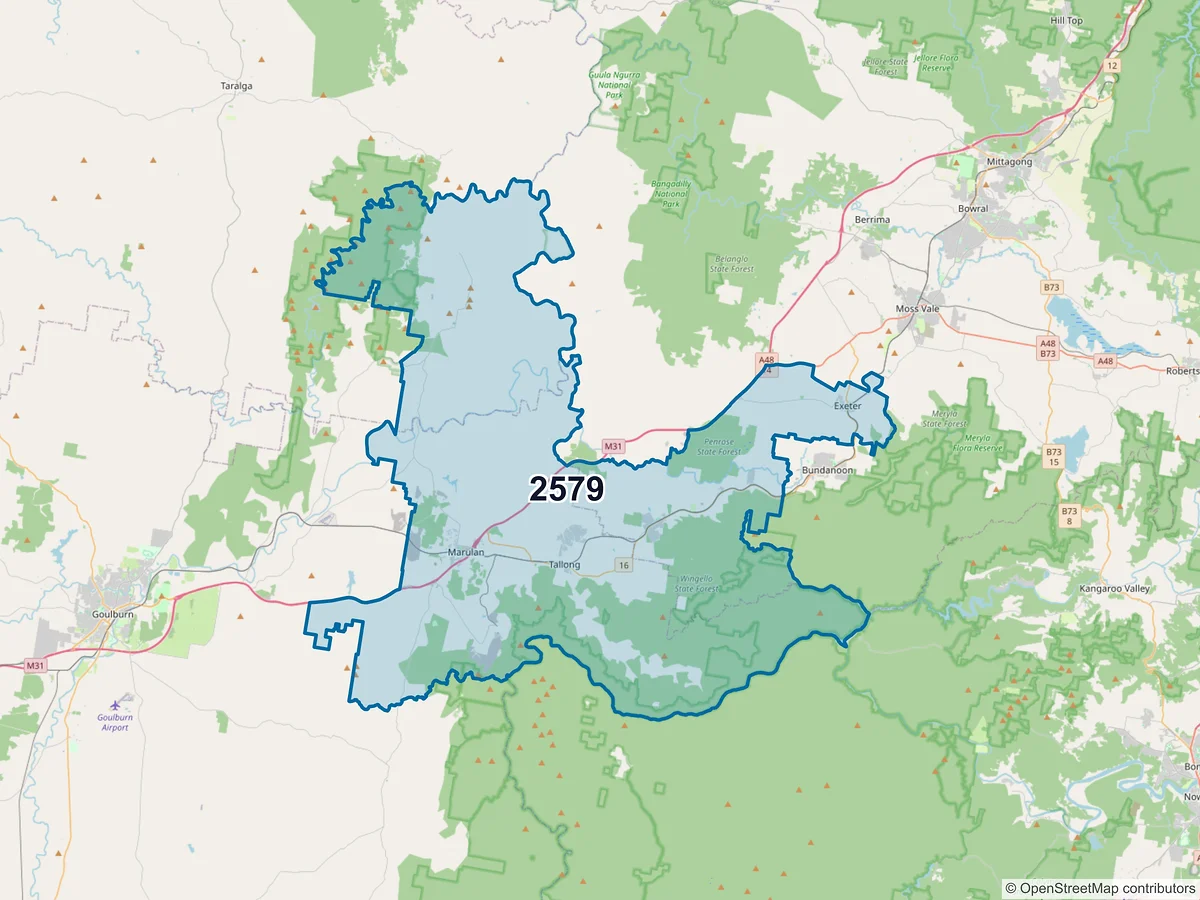 Map of postcode 2579 — Marulan, NSW, Australia