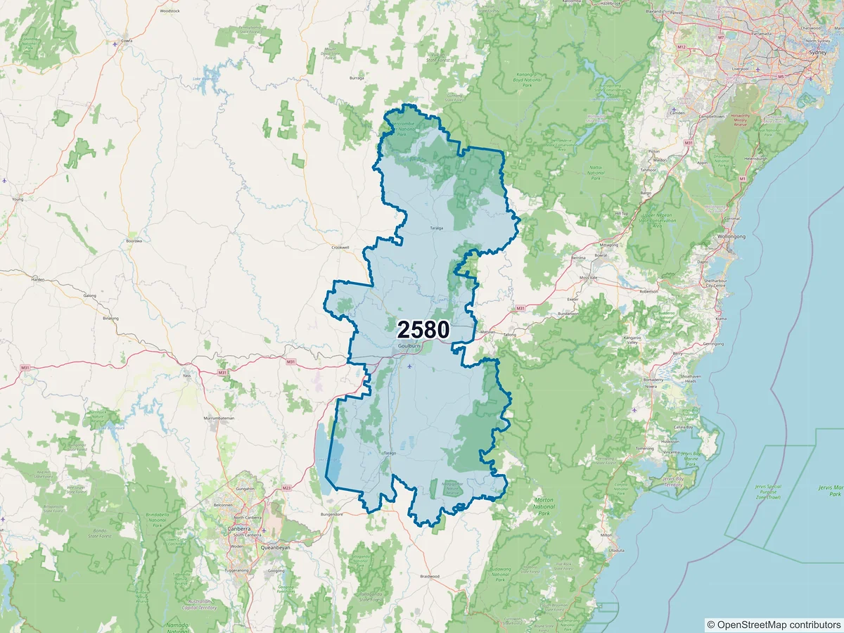 Map of postcode 2580 — Goulburn, NSW, Australia