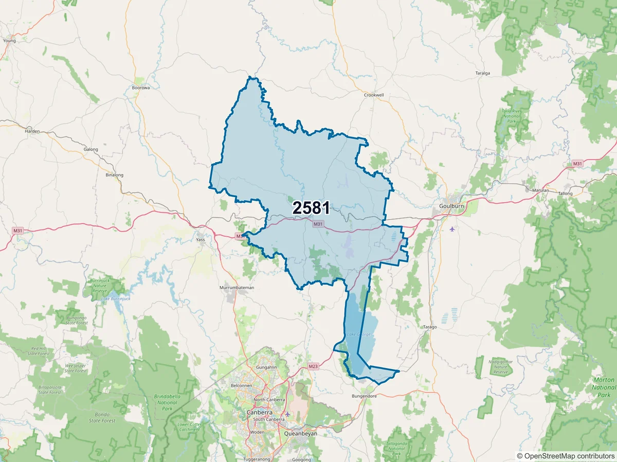Map of postcode 2581 — Gunning, NSW, Australia