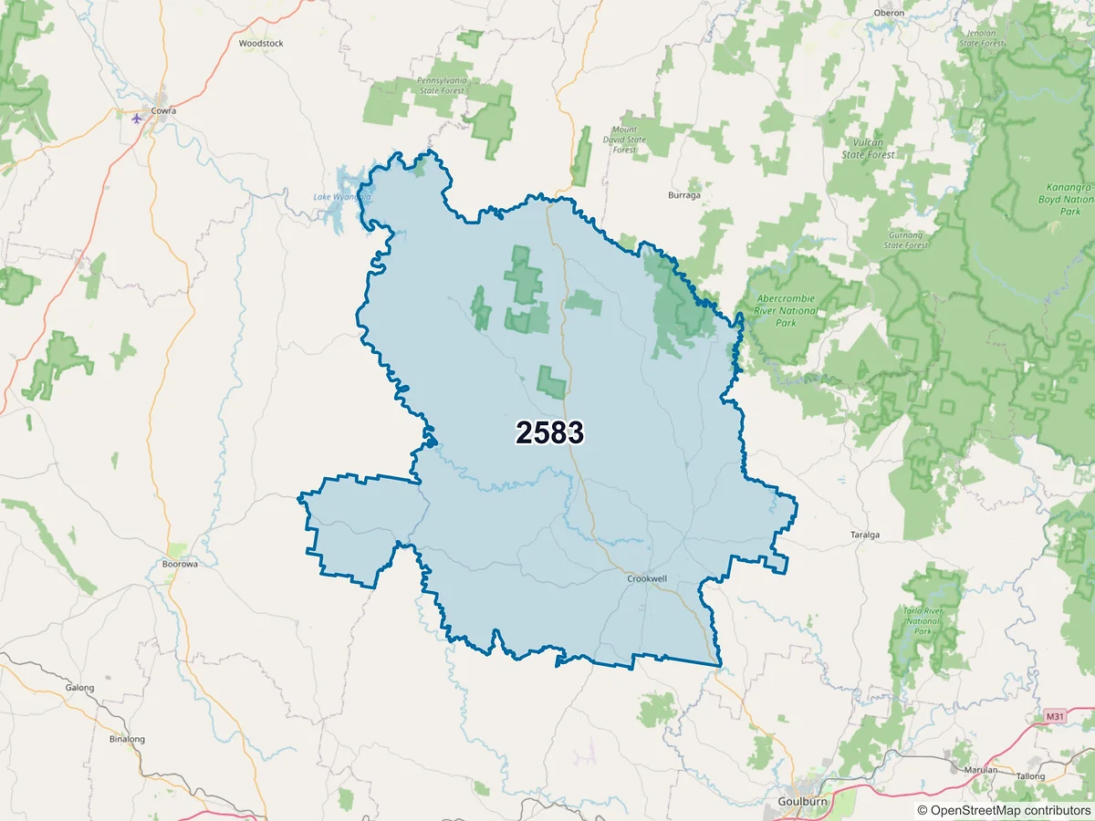 Map of postcode 2583 — Crookwell, NSW, Australia