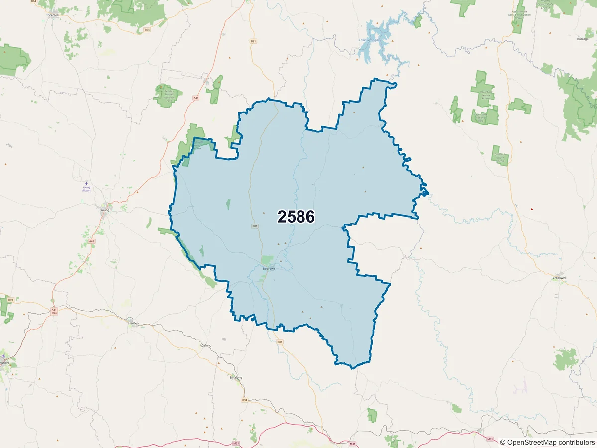 Map of postcode 2586 — Boorowa, NSW, Australia