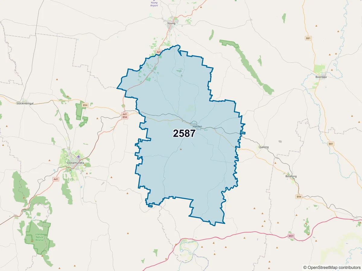 Map of postcode 2587 — Harden, NSW, Australia