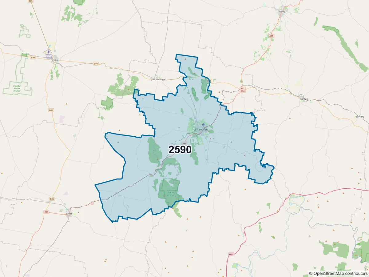 Map of postcode 2590 — Cootamundra, NSW, Australia