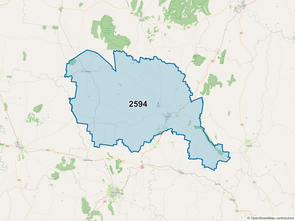 Map of postcode 2594 — Young, NSW, Australia