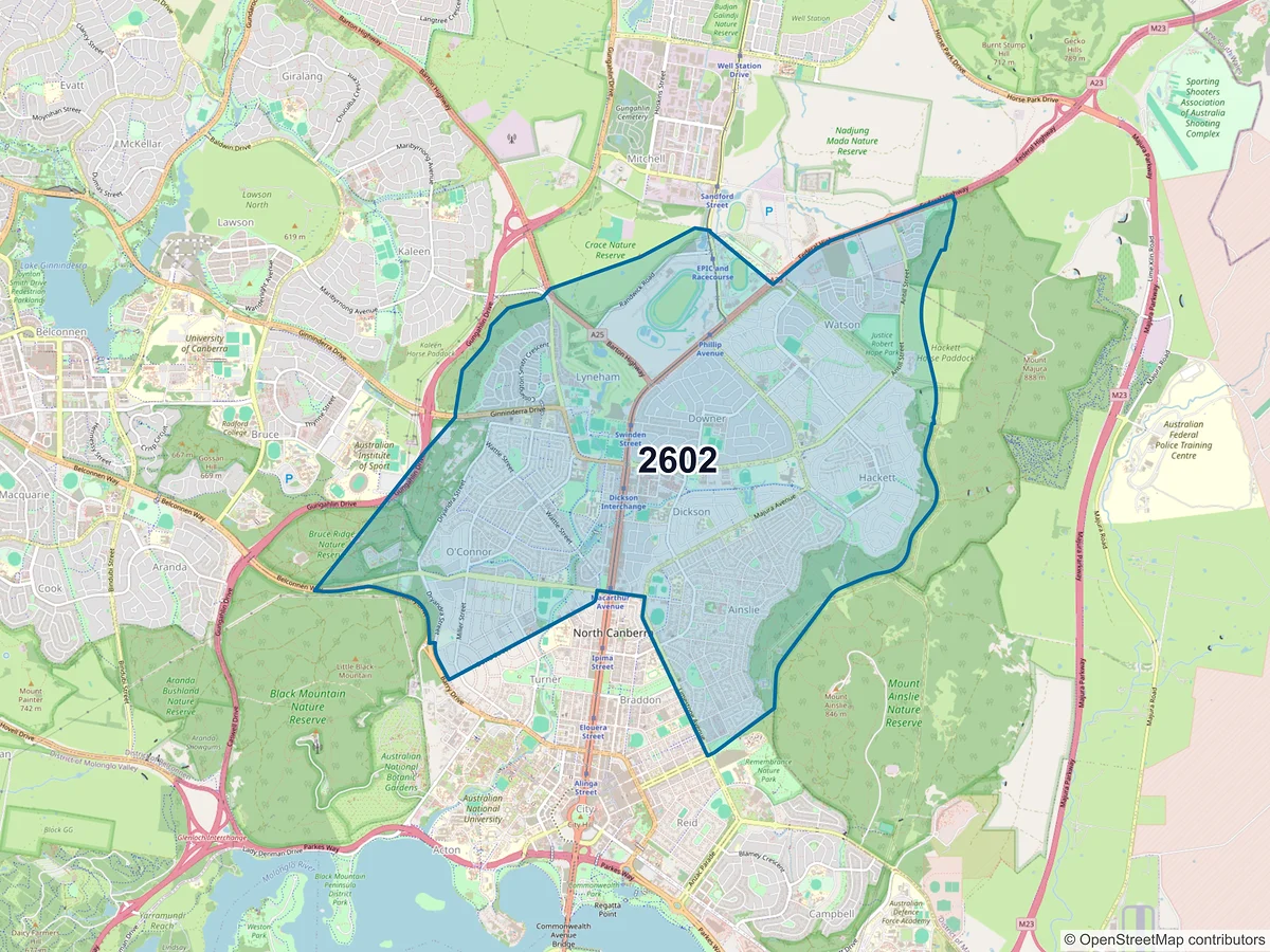 Map of postcode 2602 — Lyneham, ACT, Australia