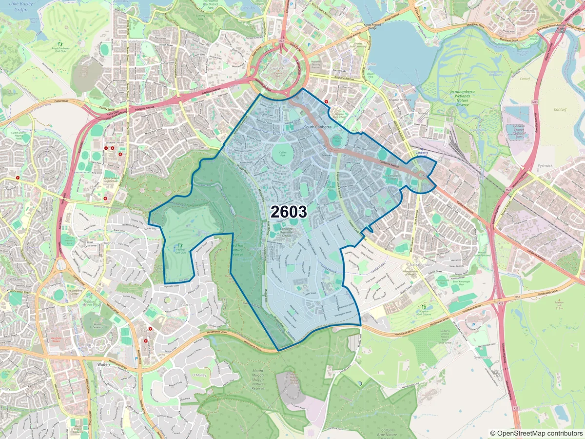 Map of postcode 2603 — Griffith, ACT, Australia