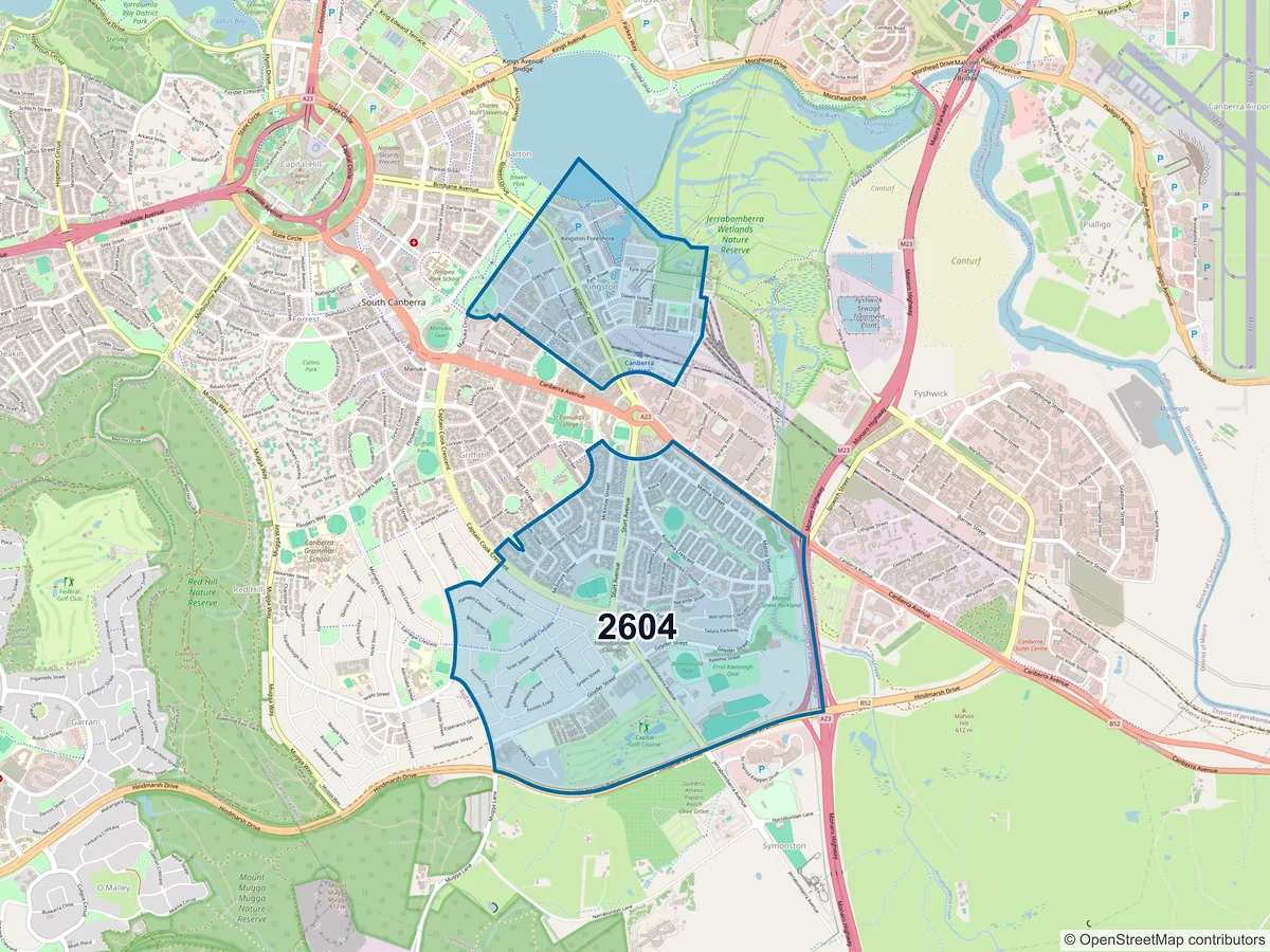 Map of postcode 2604 — Kingston, ACT, Australia
