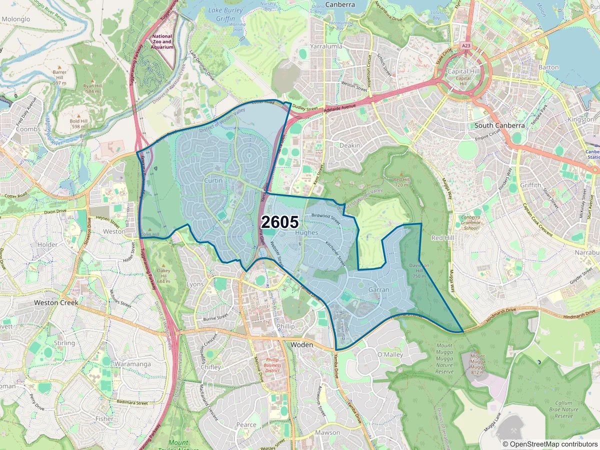 Map of postcode 2605 — Curtin, ACT, Australia