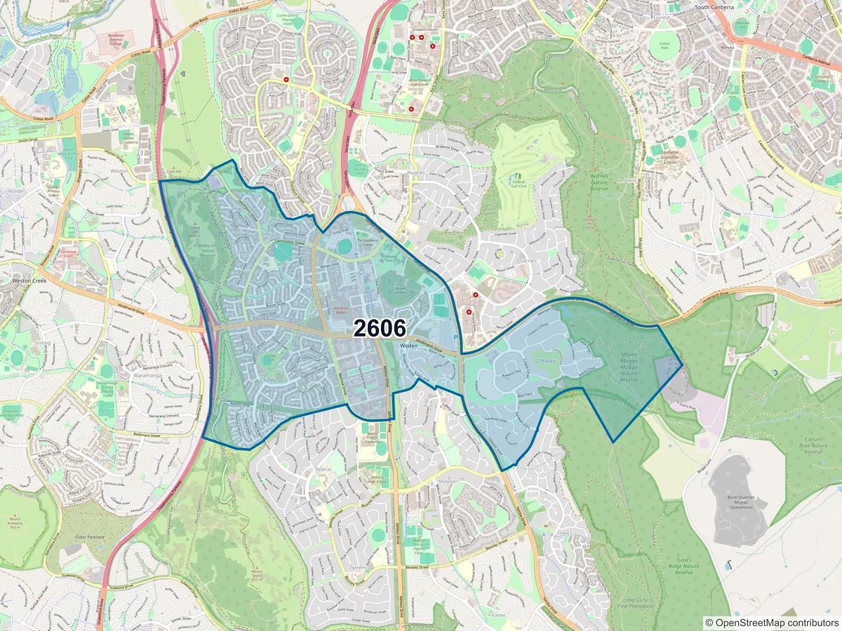 Map of postcode 2606 — Phillip, ACT, Australia