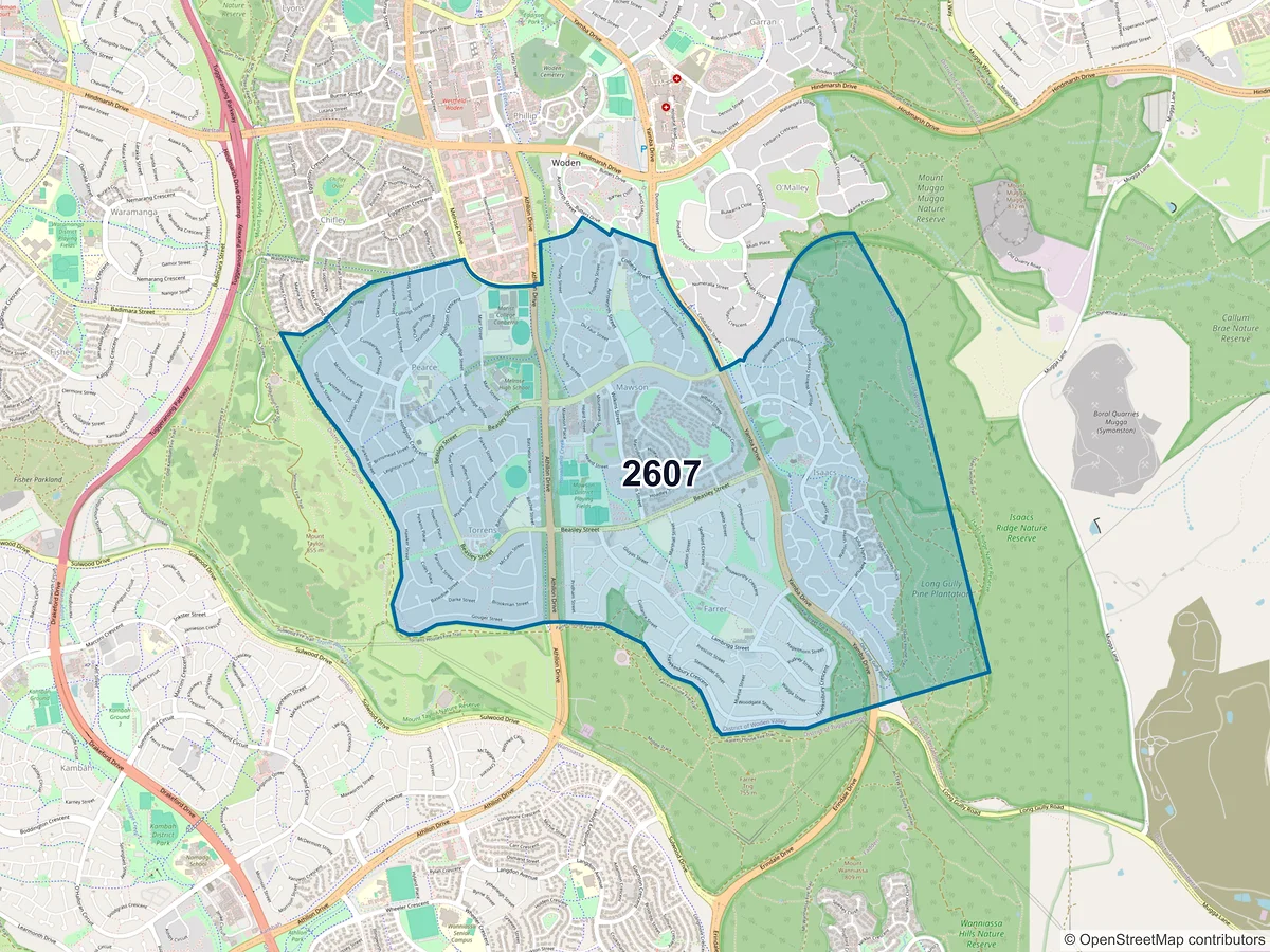 Map of postcode 2607 — Farrer, ACT, Australia