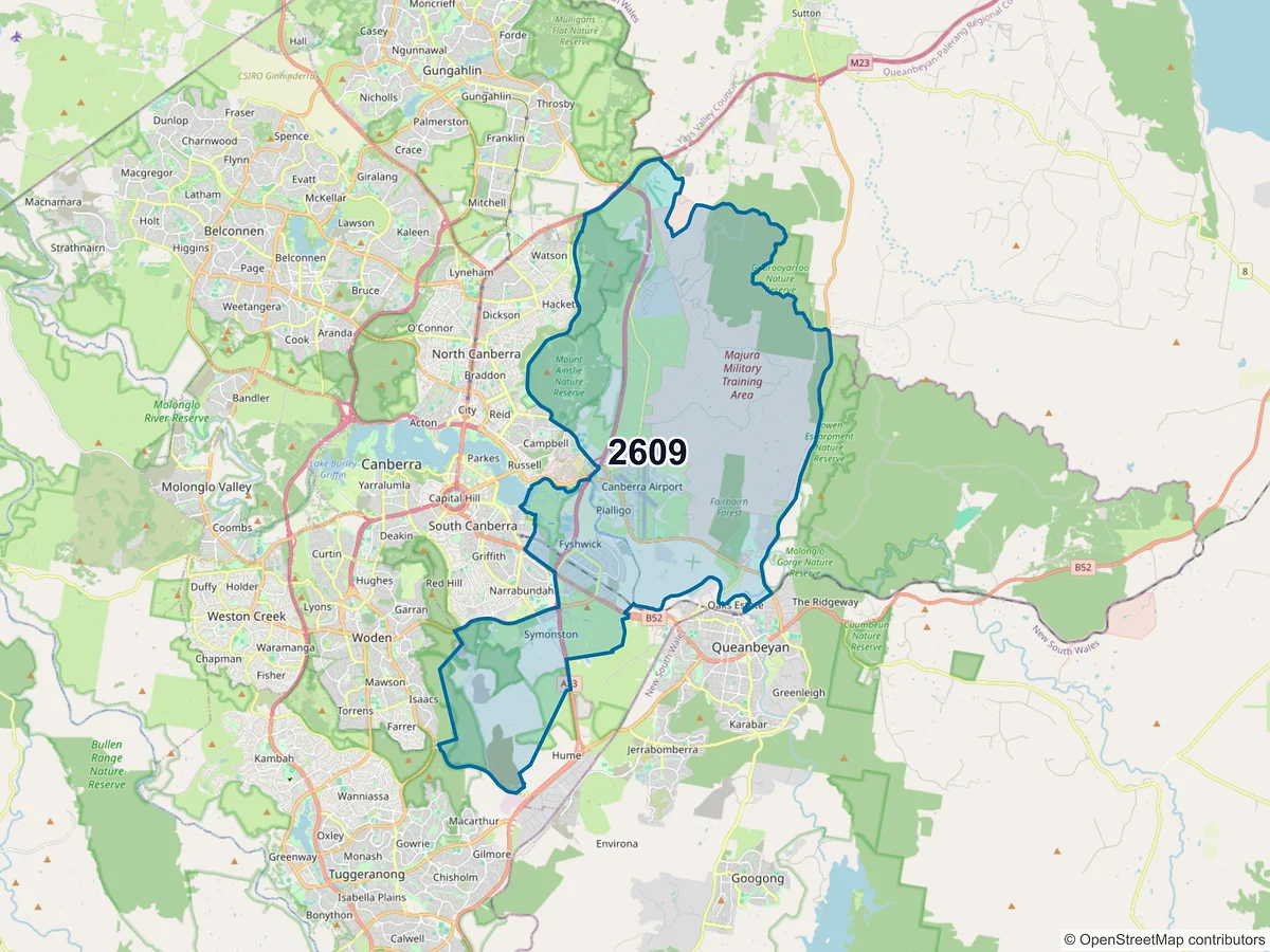Map of postcode 2609 — Fyshwick, ACT, Australia