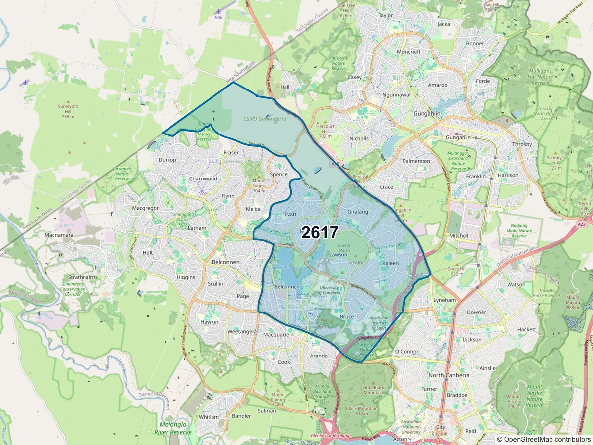 Map of postcode 2617 — Belconnen, ACT, Australia