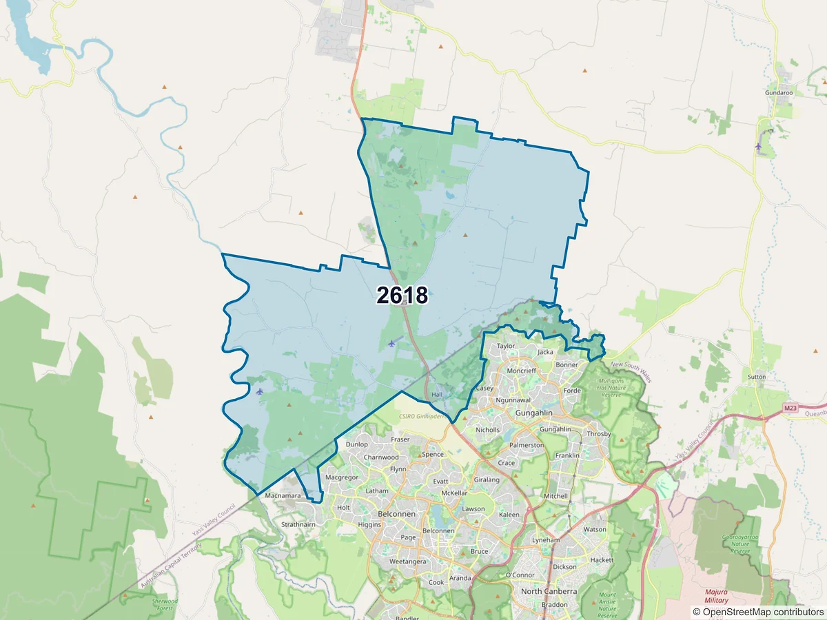 Map of postcode 2618 — Wallaroo, NSW, Australia