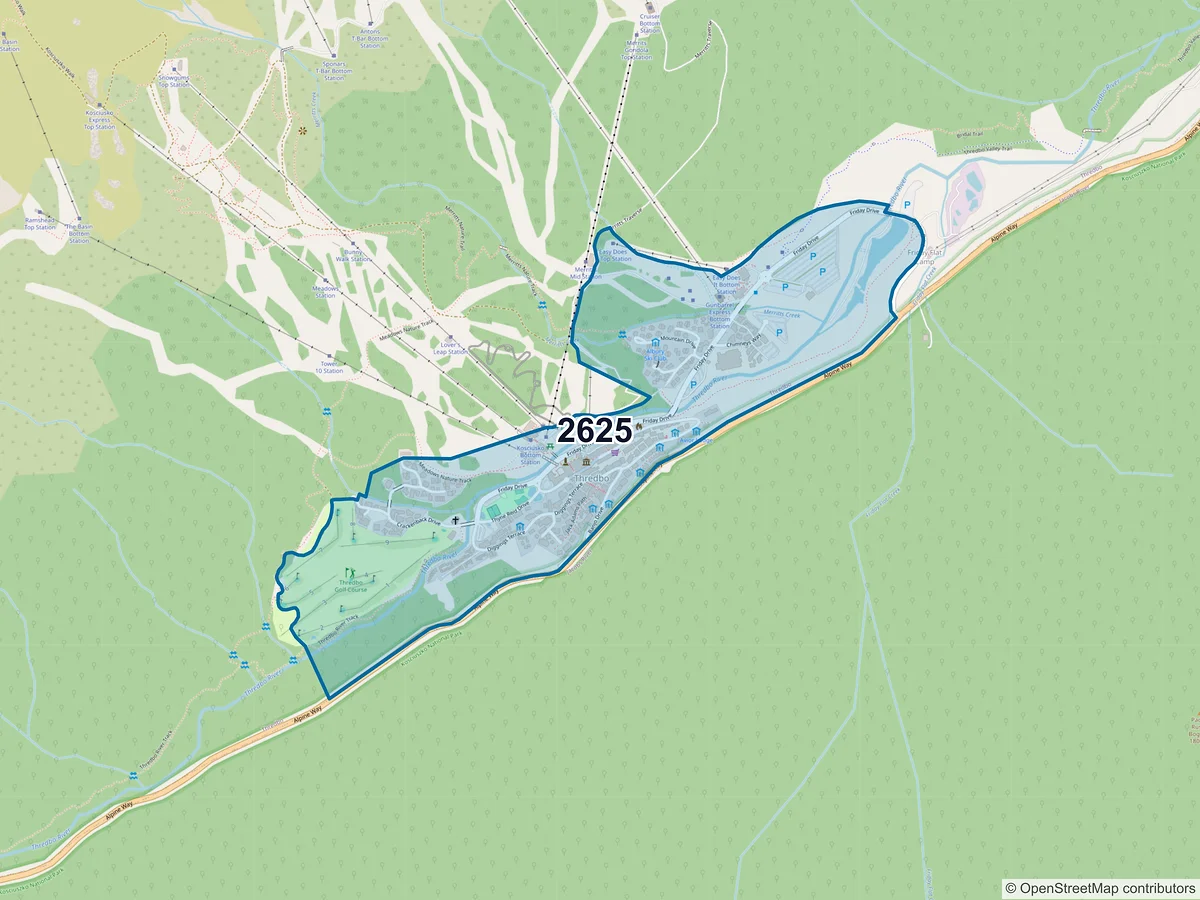 Map of postcode 2625 — Thredbo, NSW, Australia