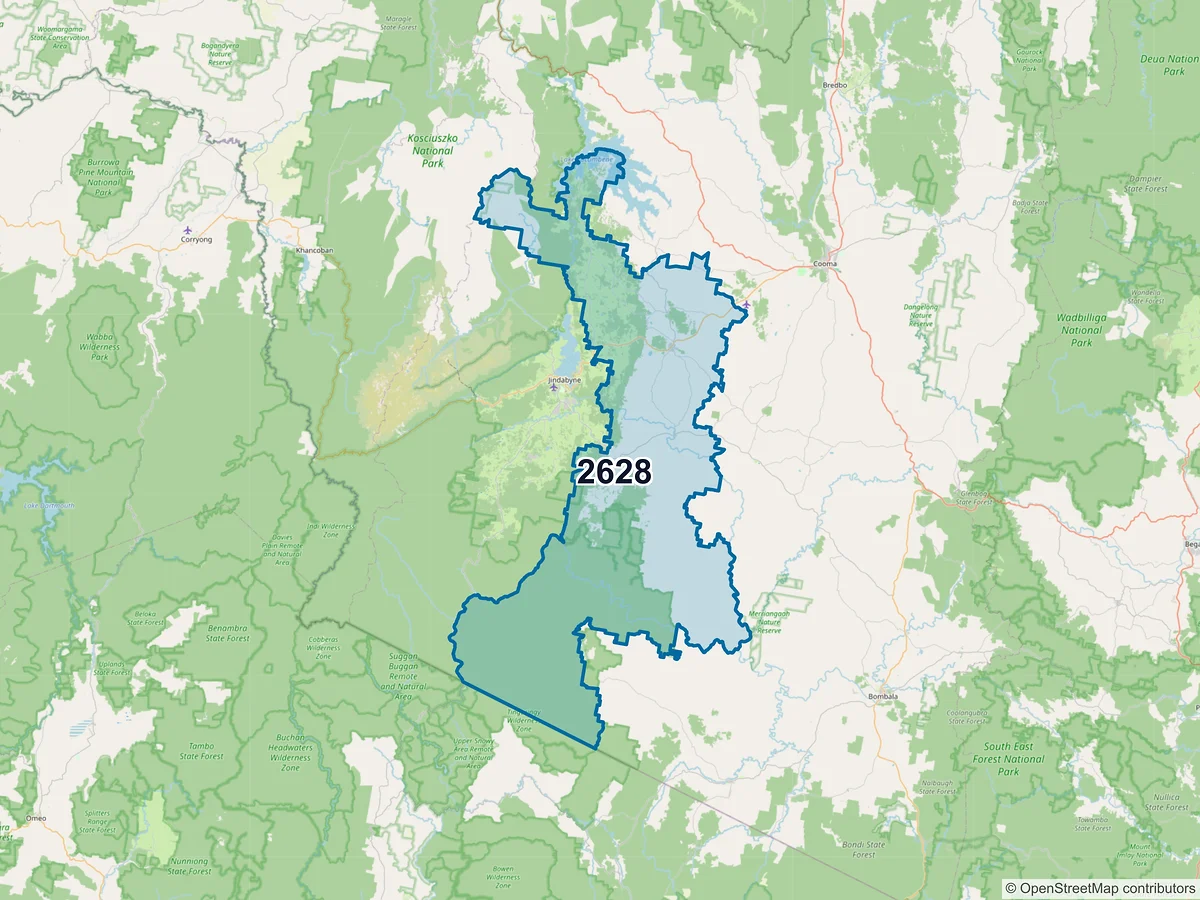 Map of postcode 2628 — Berridale, NSW, Australia