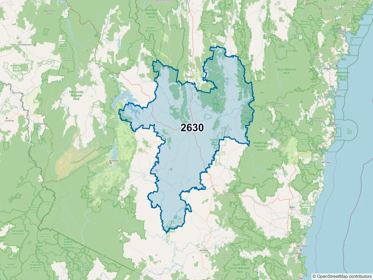 Map of postcode 2630 — Cooma, NSW, Australia