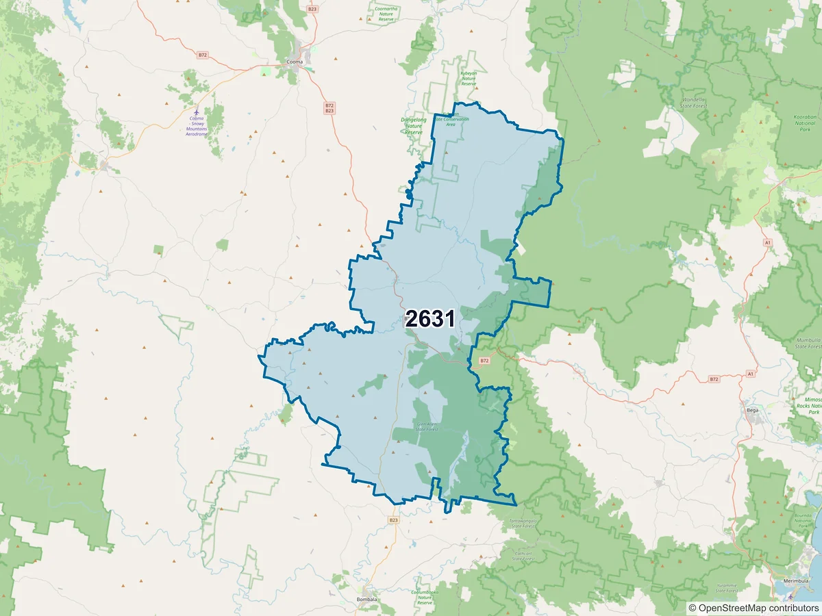 Map of postcode 2631 — Nimmitabel, NSW, Australia