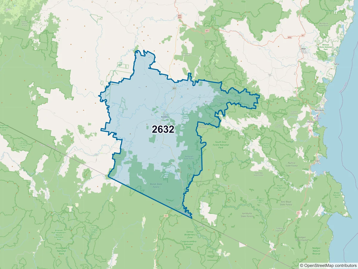 Map of postcode 2632 — Bombala, NSW, Australia