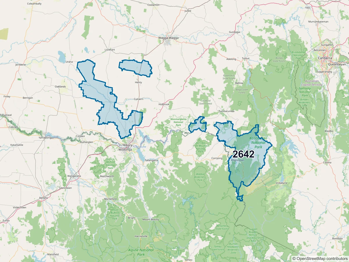Map of postcode 2642 — Jindera, NSW, Australia