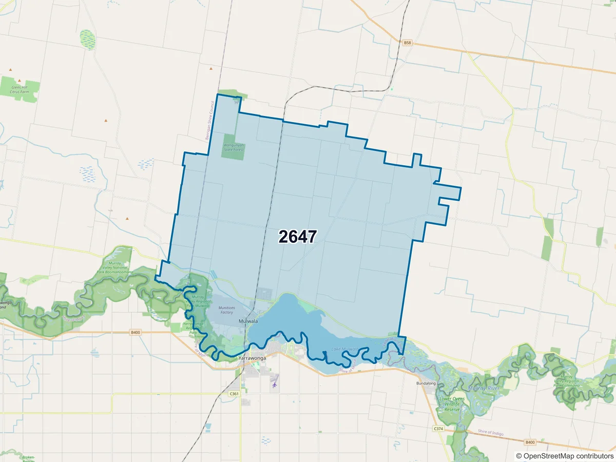 Map of postcode 2647 — Mulwala, NSW, Australia