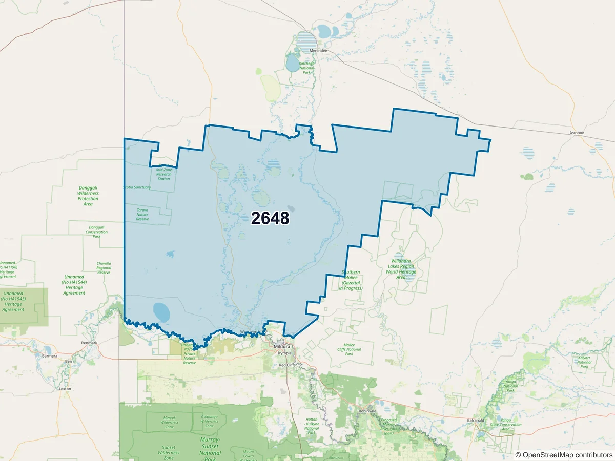 Map of postcode 2648 — Wentworth, NSW, Australia