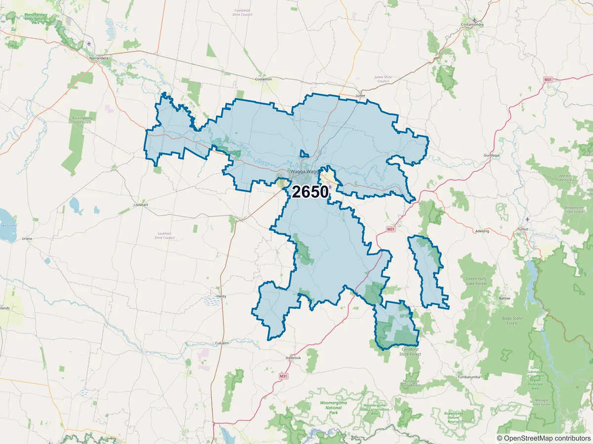 Map of postcode 2650 — Wagga Wagga, NSW, Australia