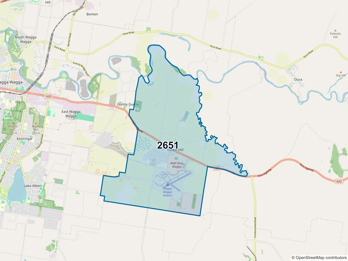 Map of postcode 2651 — Forest Hill, NSW, Australia