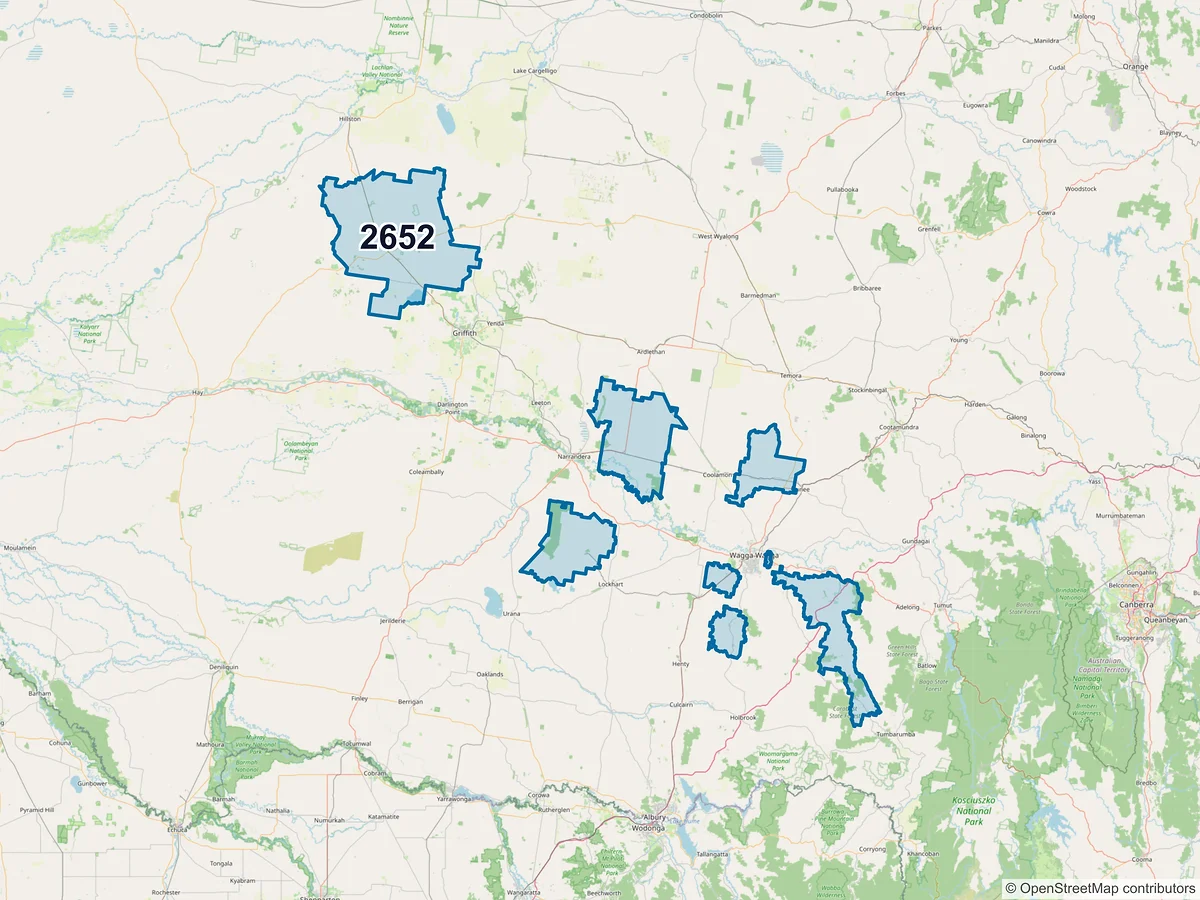 Map of postcode 2652 — Uranquinty, NSW, Australia