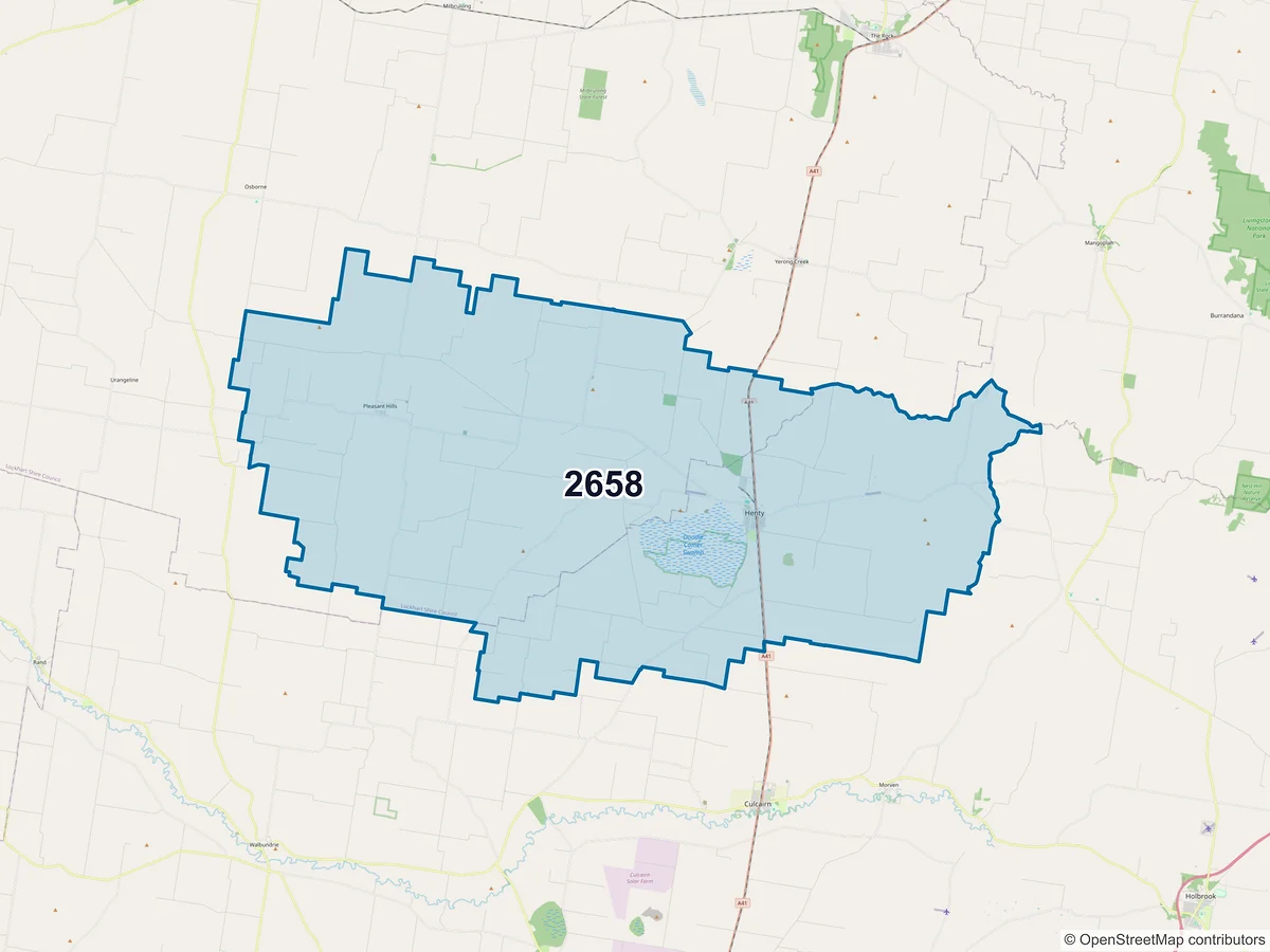 Map of postcode 2658 — Henty, NSW, Australia