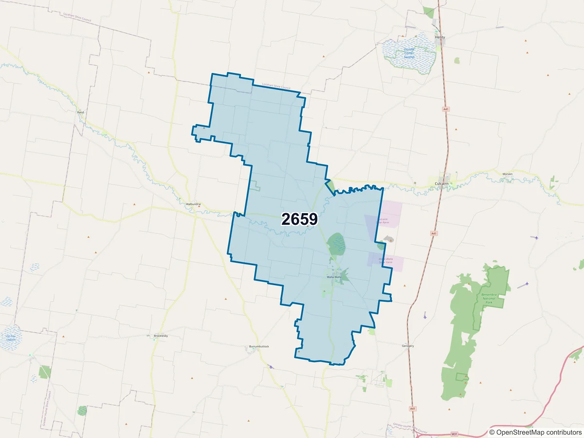 Map of postcode 2659 — Walla Walla, NSW, Australia