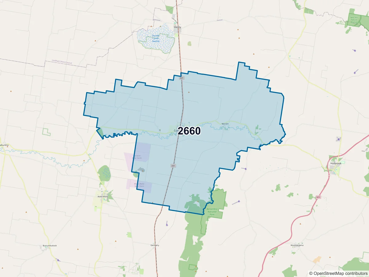 Map of postcode 2660 — Culcairn, NSW, Australia