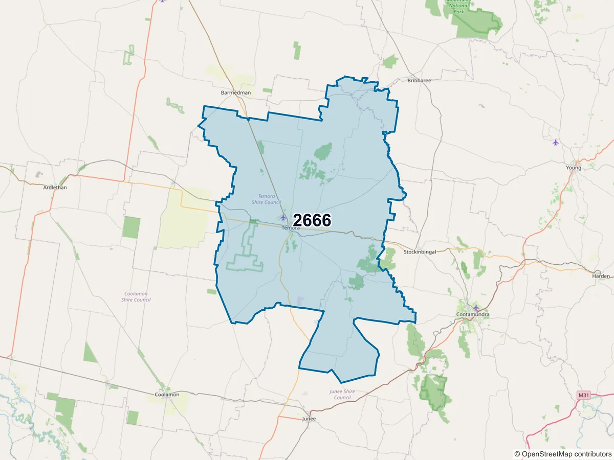 Map of postcode 2666 — Temora, NSW, Australia