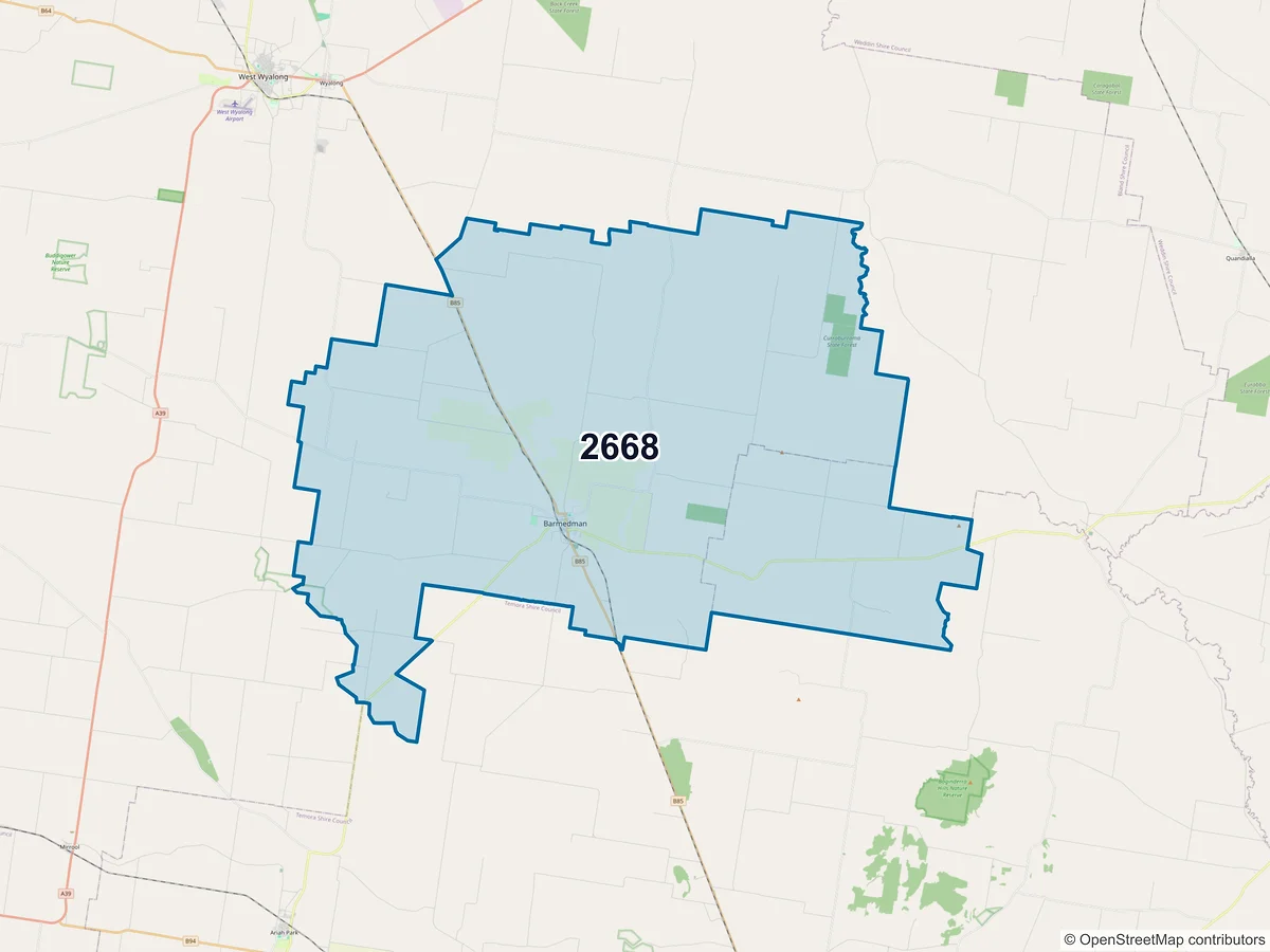 Map of postcode 2668 — Barmedman, NSW, Australia