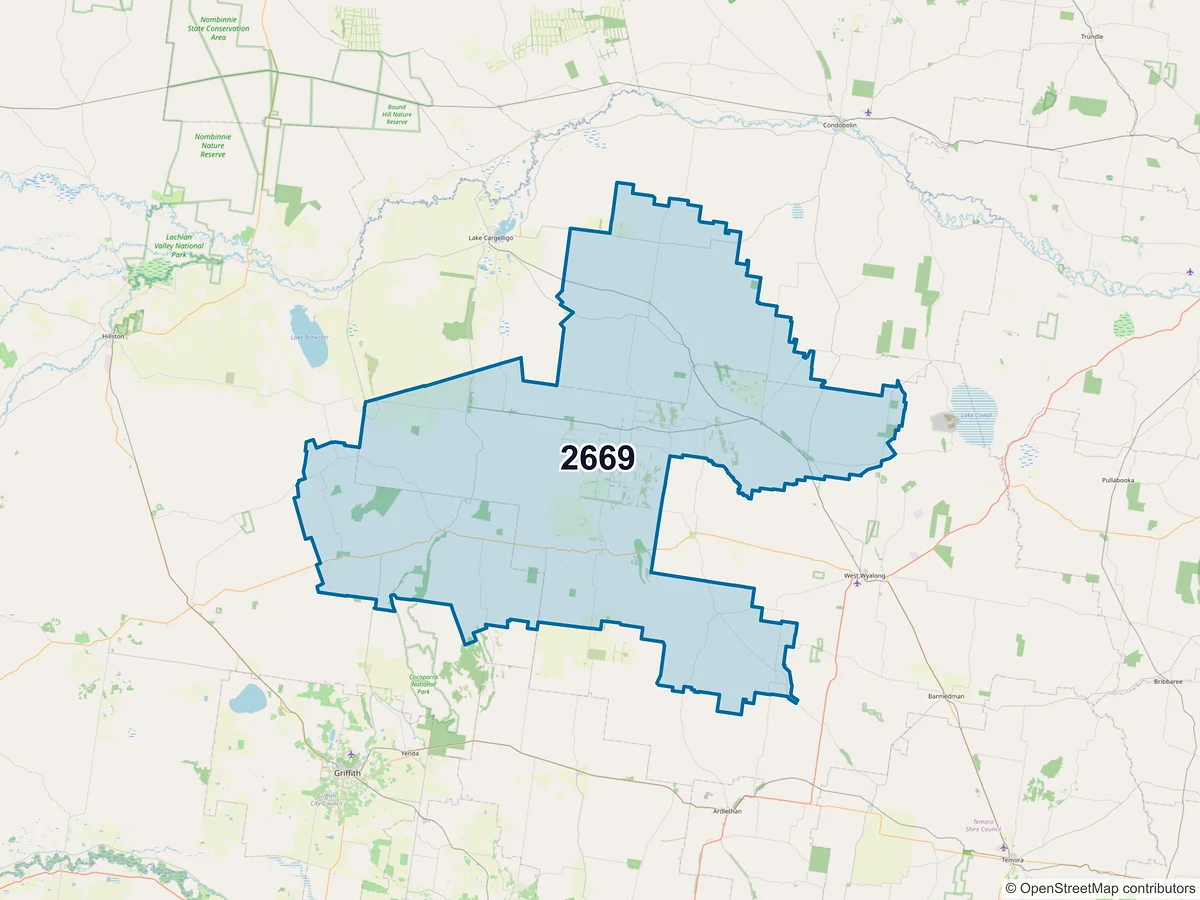 Map of postcode 2669 — Ungarie, NSW, Australia
