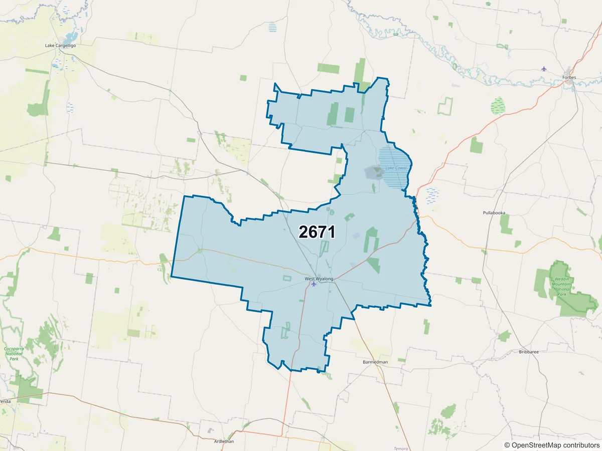 Map of postcode 2671 — West Wyalong, NSW, Australia