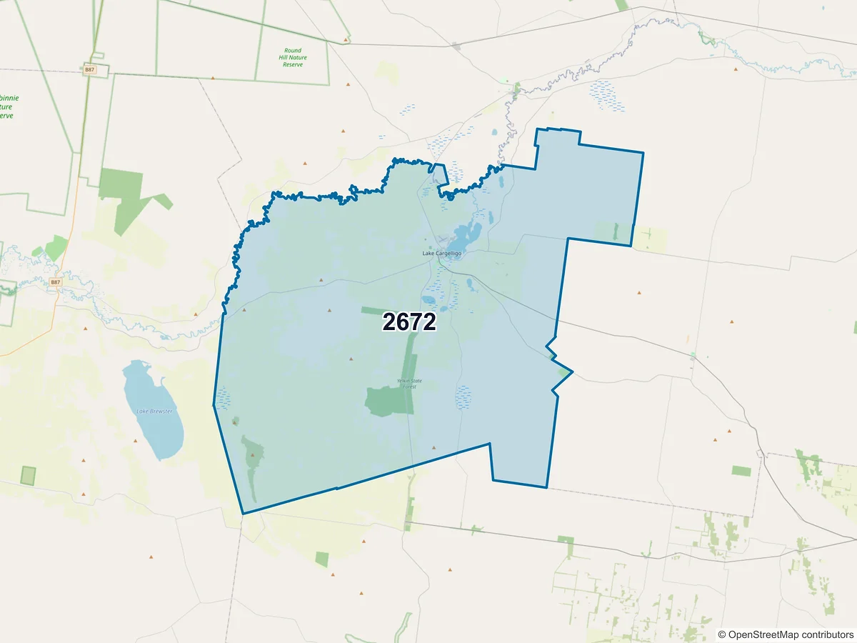 Map of postcode 2672 — Lake Cargelligo, NSW, Australia