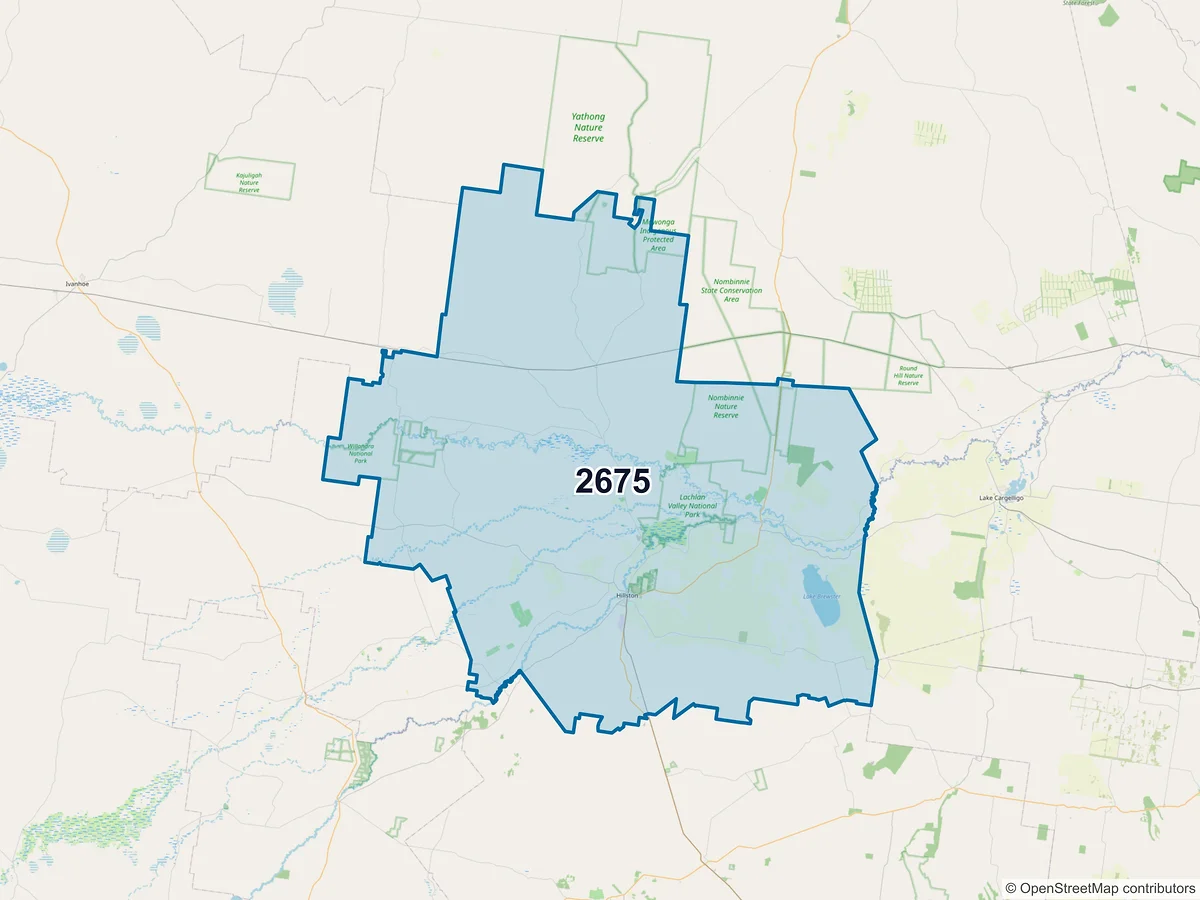 Map of postcode 2675 — Hillston, NSW, Australia