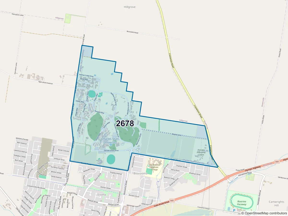 Map of postcode 2678 — Charles Sturt University, NSW, Australia
