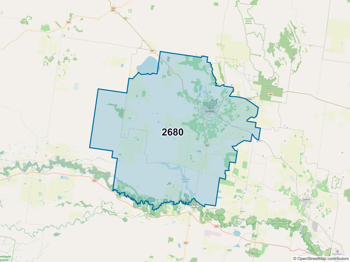 Map of postcode 2680 — Griffith, NSW, Australia