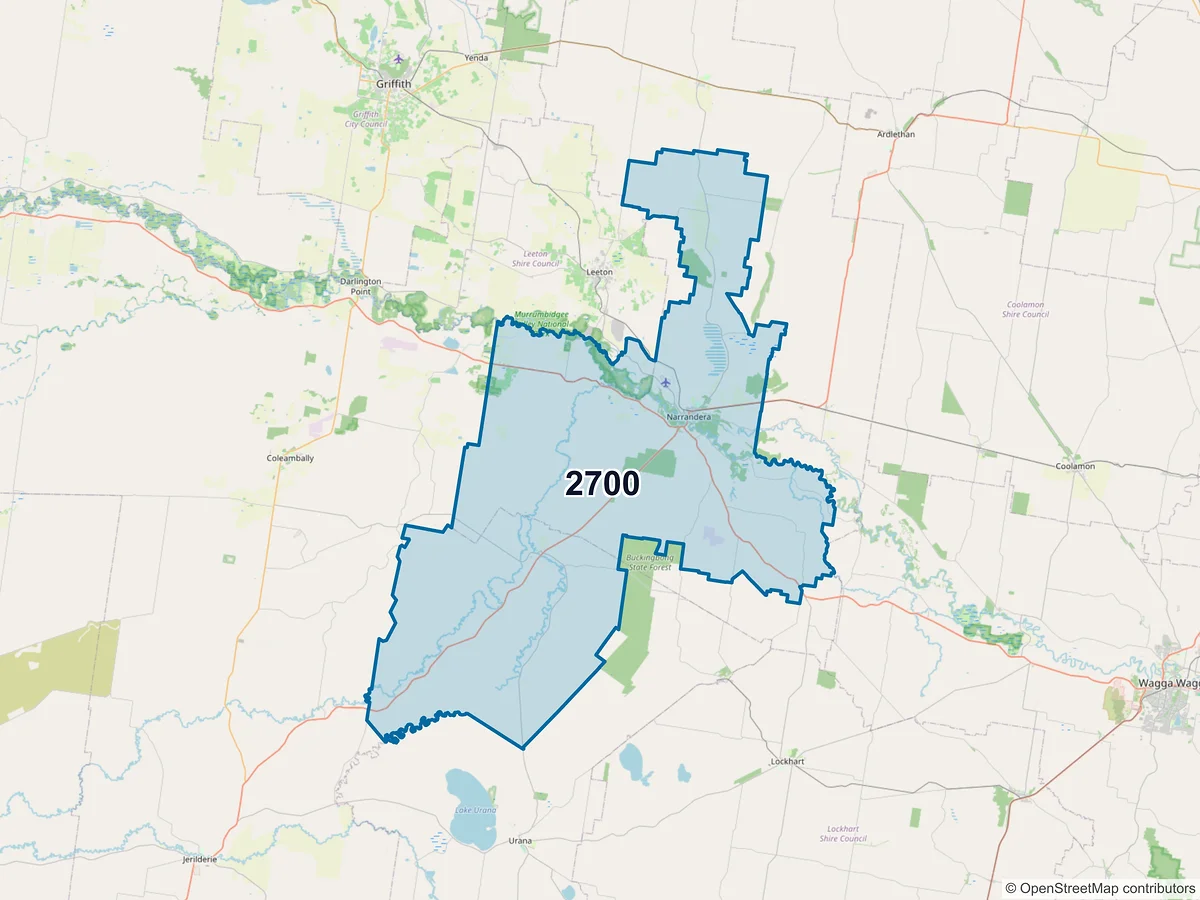 Map of postcode 2700 — Narrandera, NSW, Australia
