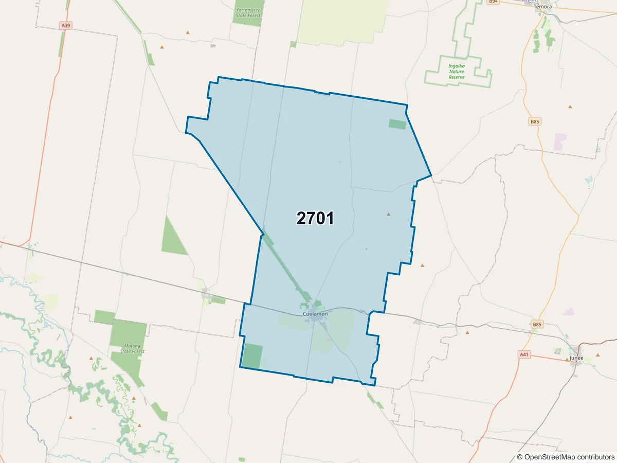 Map of postcode 2701 — Coolamon, NSW, Australia