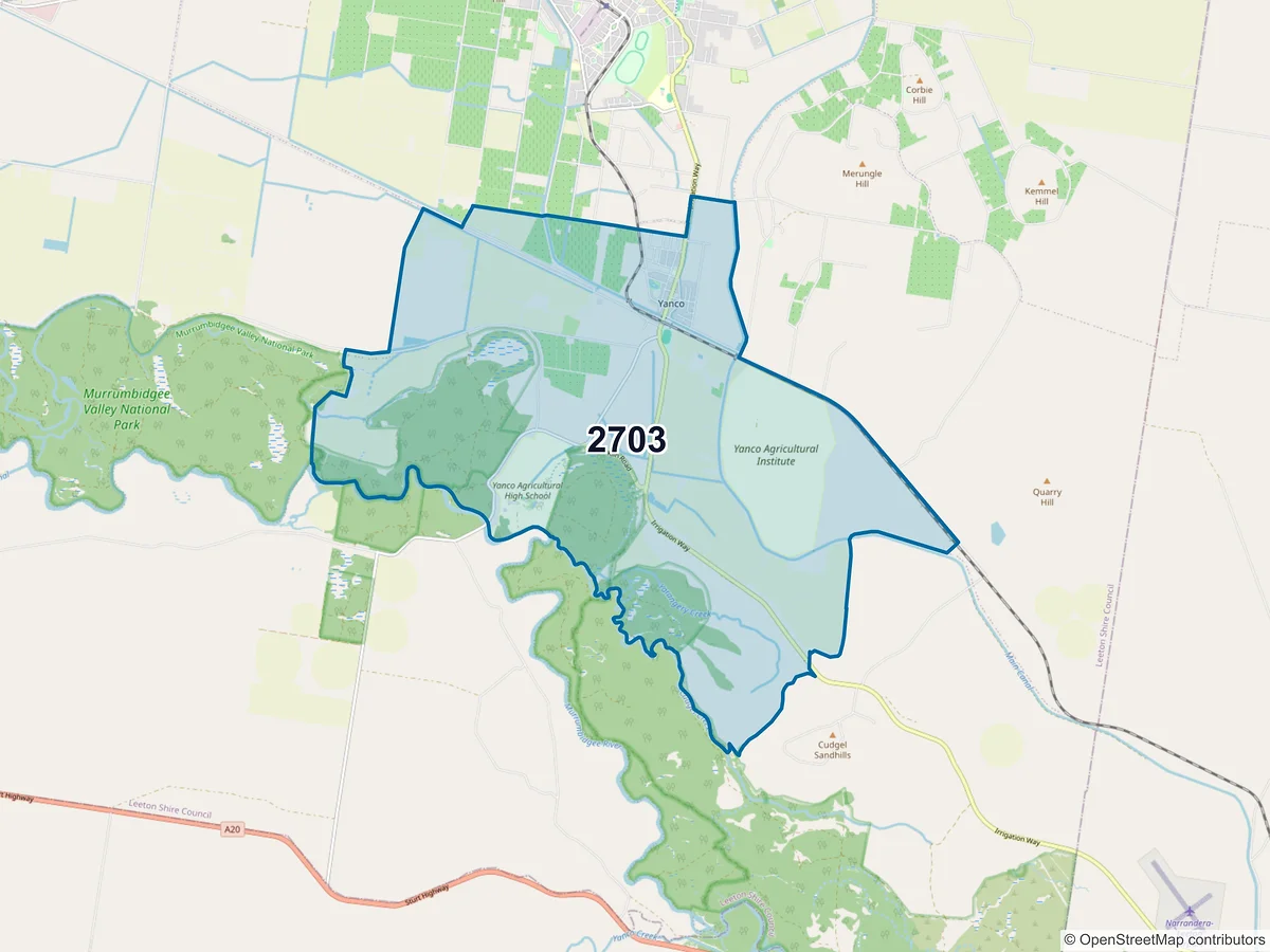 Map of postcode 2703 — Yanco, NSW, Australia