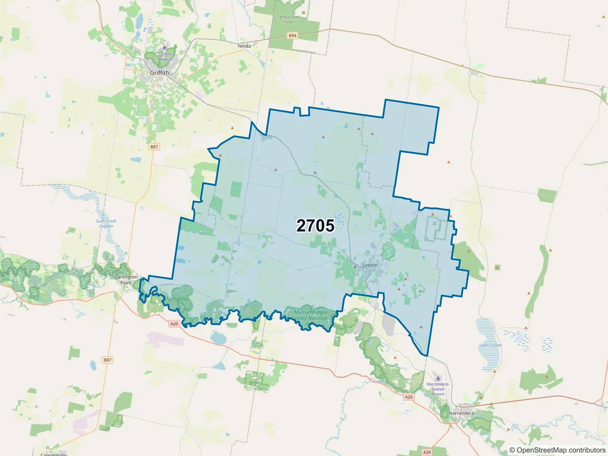 Map of postcode 2705 — Leeton, NSW, Australia
