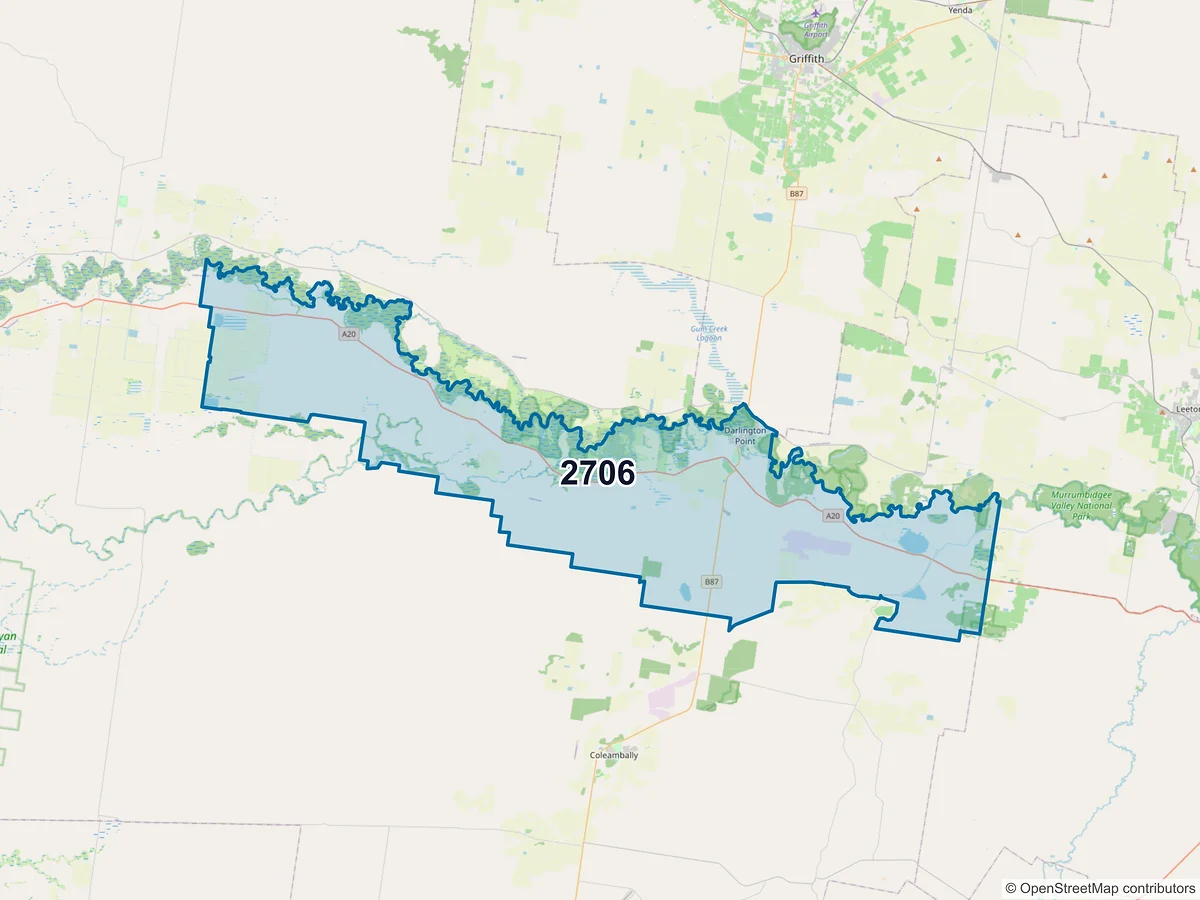 Map of postcode 2706 — Darlington Point, NSW, Australia
