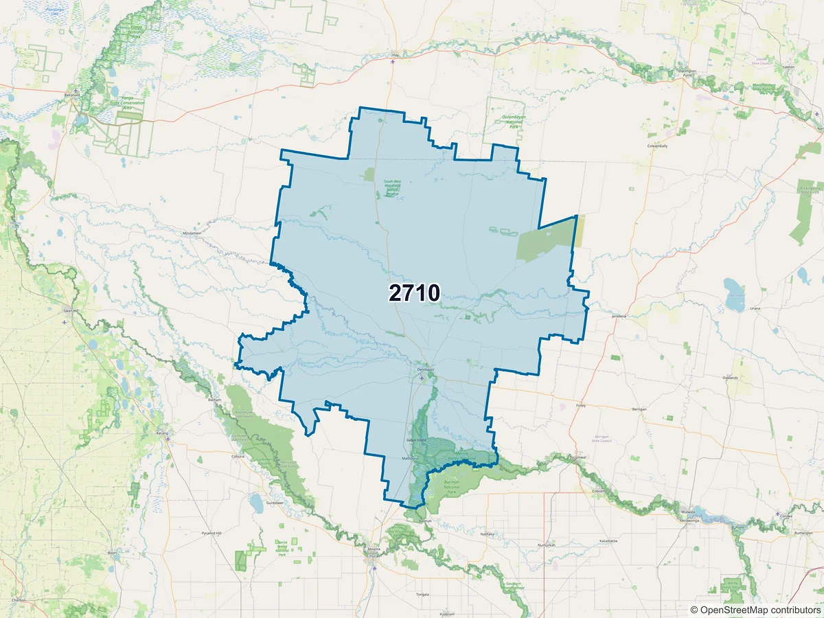 Map of postcode 2710 — Deniliquin, NSW, Australia