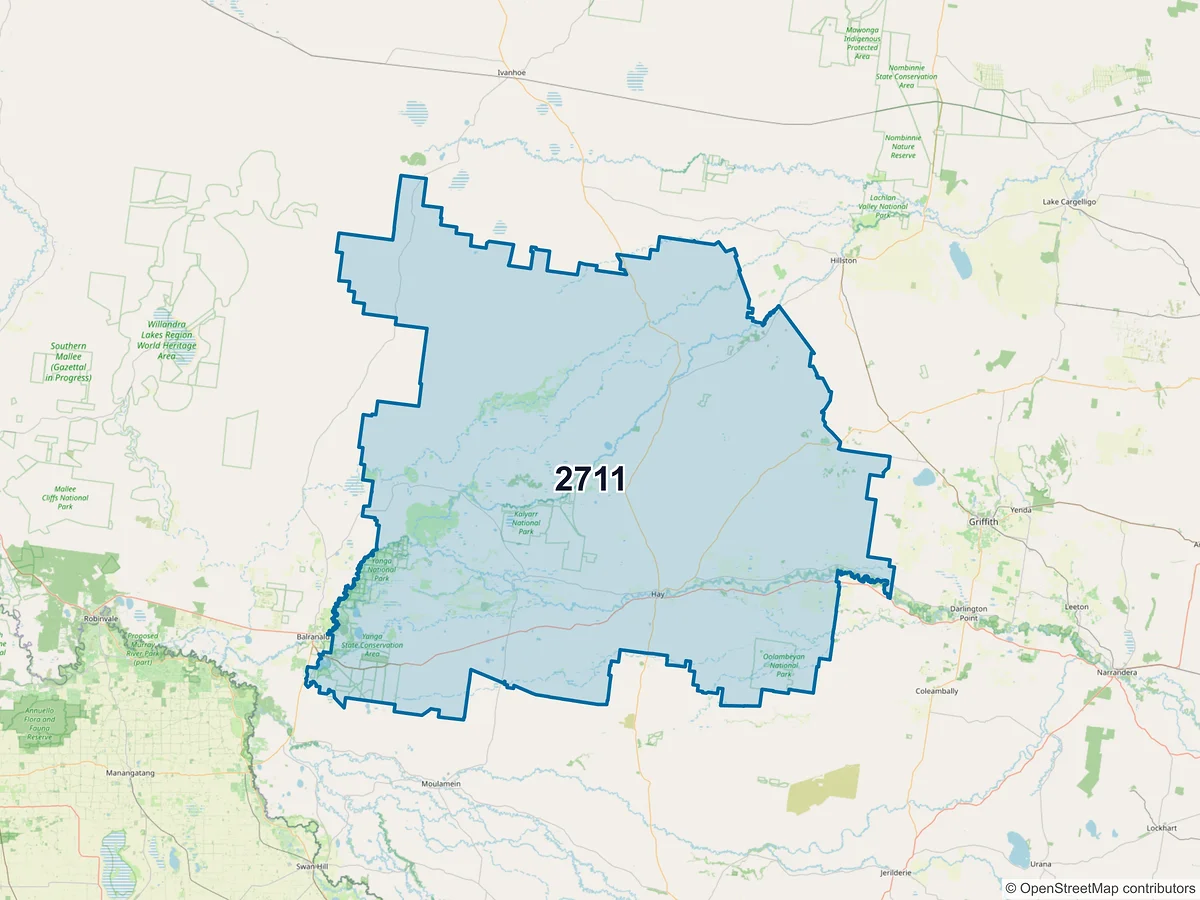 Map of postcode 2711 — Hay, NSW, Australia
