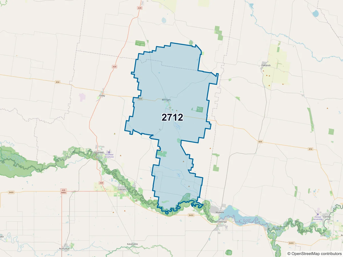 Map of postcode 2712 — Berrigan, NSW, Australia