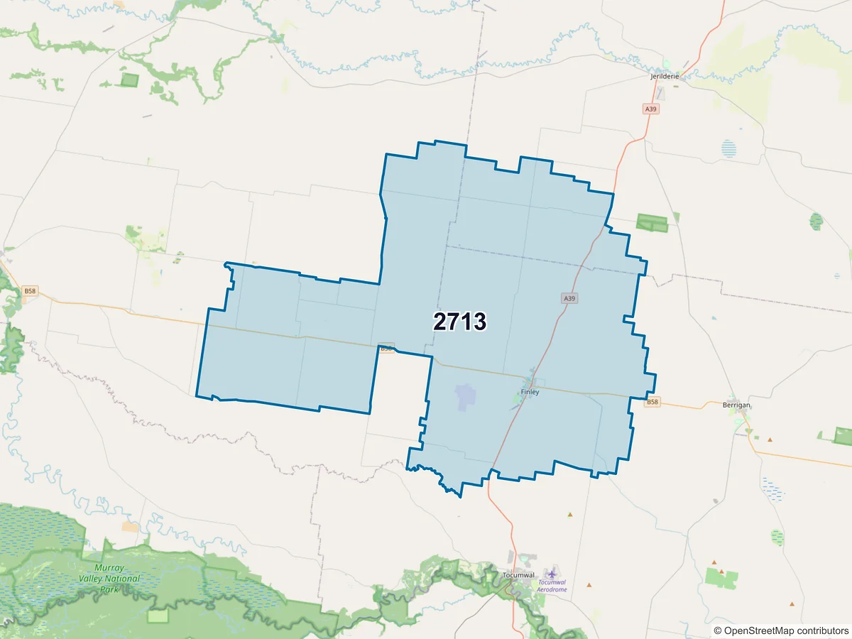 Map of postcode 2713 — Finley, NSW, Australia